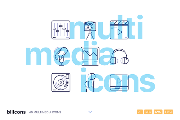 49 Multimedia Line Icons