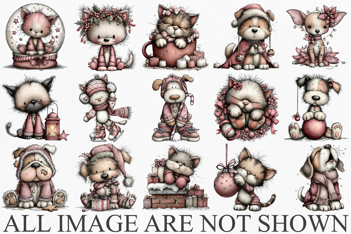 Christmas Cat and Dog Clipart, an Illustration by Canvas Craft (Photo 3 of 6)