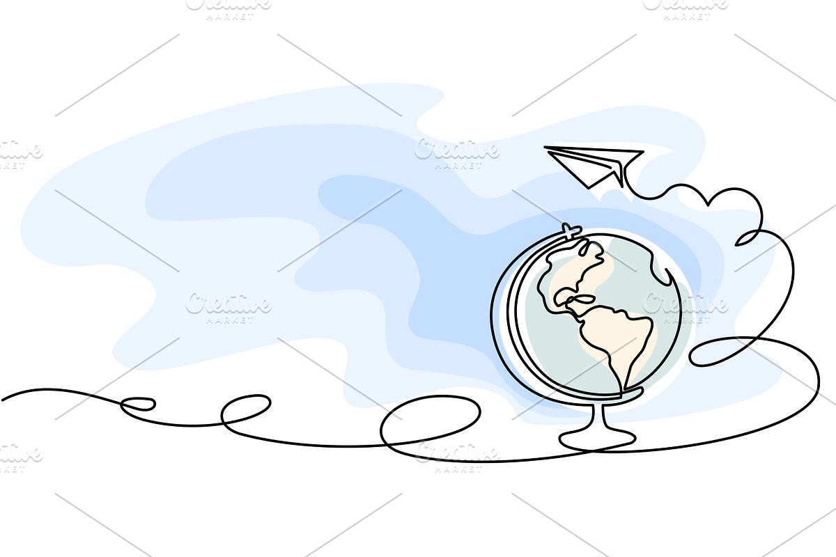 Globe, paper plane sign. Back to, an Object Illustration by Valenty
