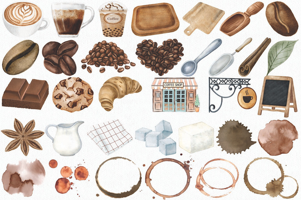 Watercolor Coffee Clipart Set, an Illustration by CropUp Creative (Photo 3 of 4)