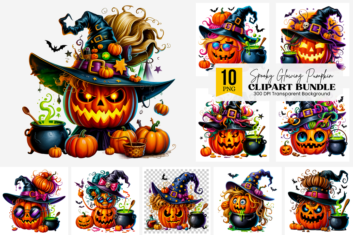 Witch Pumpkin Sublimation PNG Bundle, a Graphic by Clipart Bloom (Photo 1 of 11)