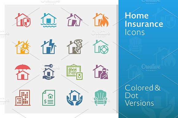 Home Insurance Icons Colored