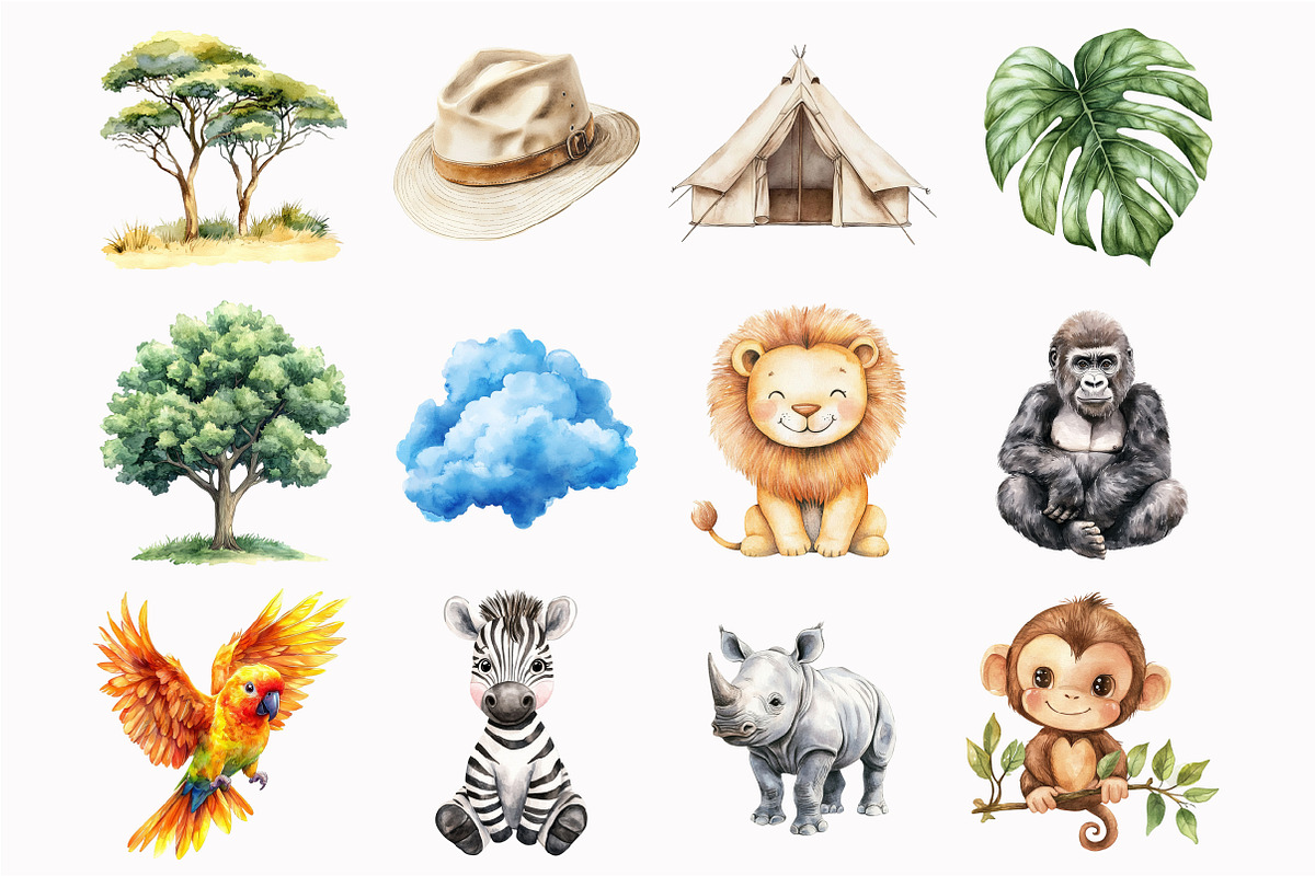 Watercolor Safari Friends Clipart, a Seasonal Illustration by Design Market (Photo 4 of 4)