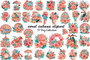 coral cabana watercolor clipart, an Object Illustration by DreamCafeArt (Thumbnail 1 of 6)
