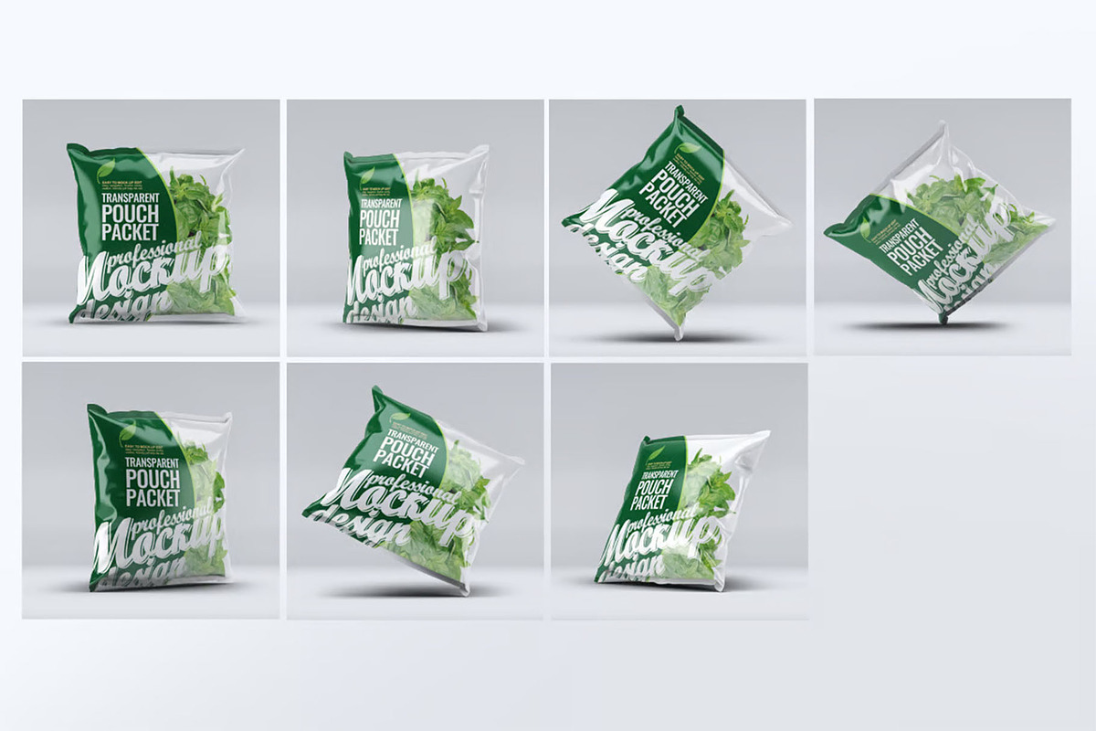Transparent Pouch Packet Mock-Up, a Packaging Mockup by DesignRushMarket (Photo 1 of 10)