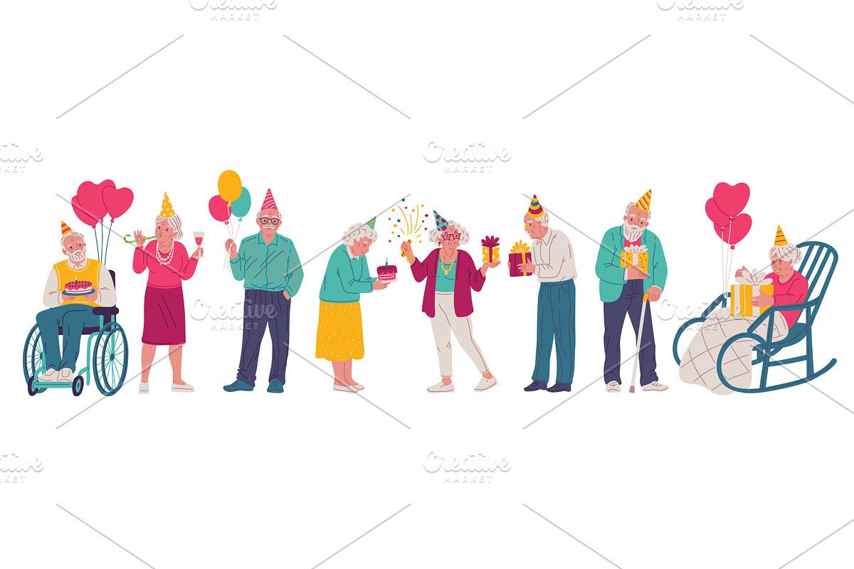 Happy old people in festive, a Person Illustration by Sabelskaya