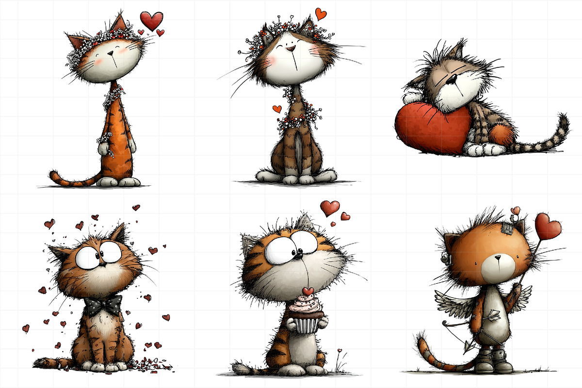 Whimsical Cats Valentine Clipart, an Illustration by Daily.Designs (Photo 3 of 8)