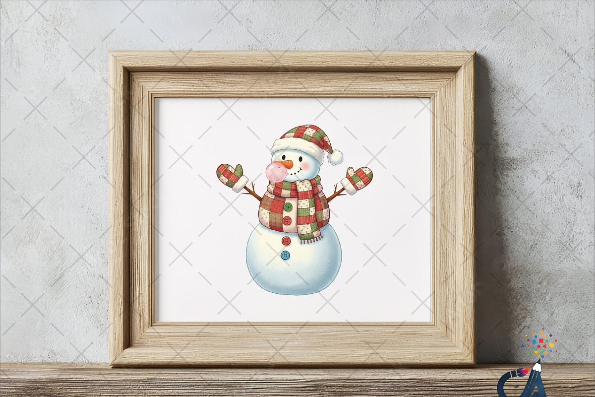 Cute Patchwork Snowman Christmas PNG, an Illustration by Creative Art (Photo 5 of 6)