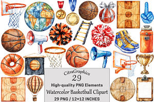 Watercolor Basketball Clipart, a Seasonal Illustration by CitraGraphics