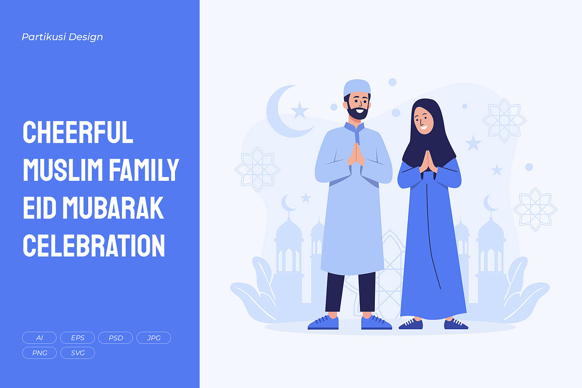 Cheerful Muslim Family Eid Mubarak, a Person Illustration by Partikusi Design (Photo 1 of 3)