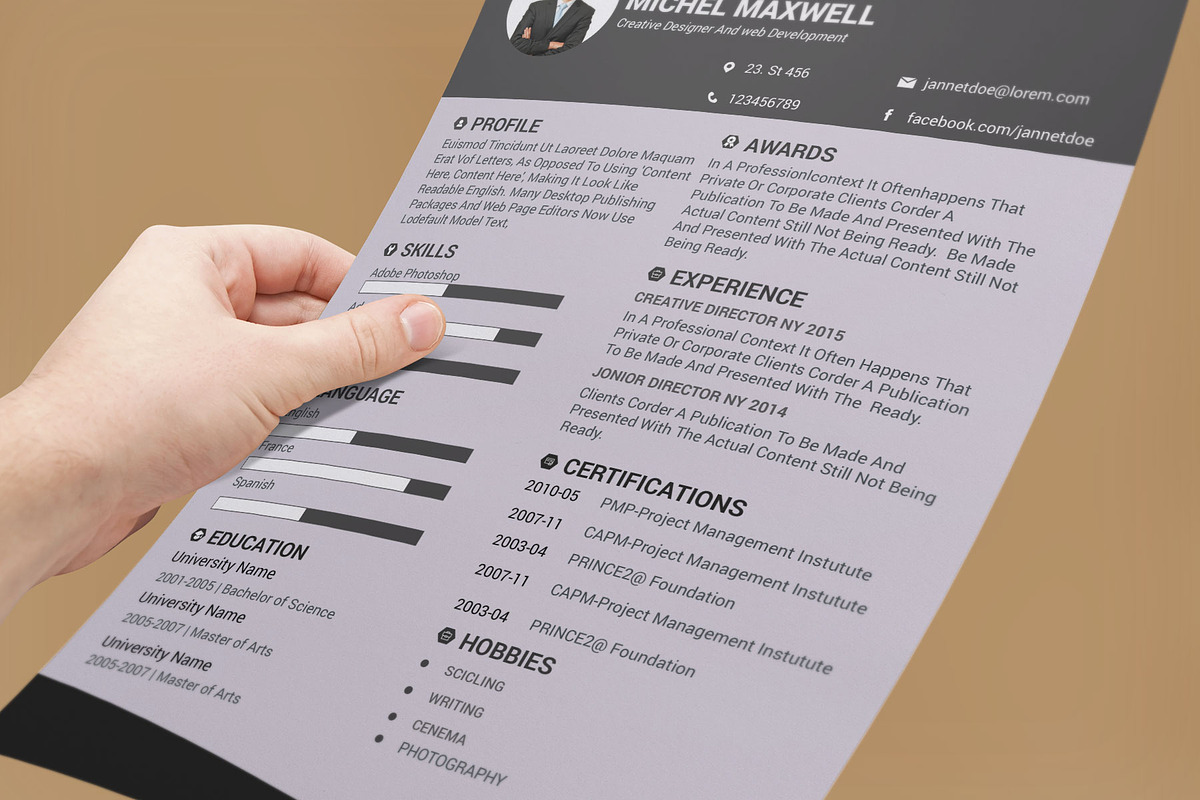 Clean Resume/CV design Template, a Resume Template by designvillage (Photo 2 of 13)