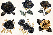 Black and Gold Rose Clipart, an Illustration by DreamCafeArt (Thumbnail 3 of 7)