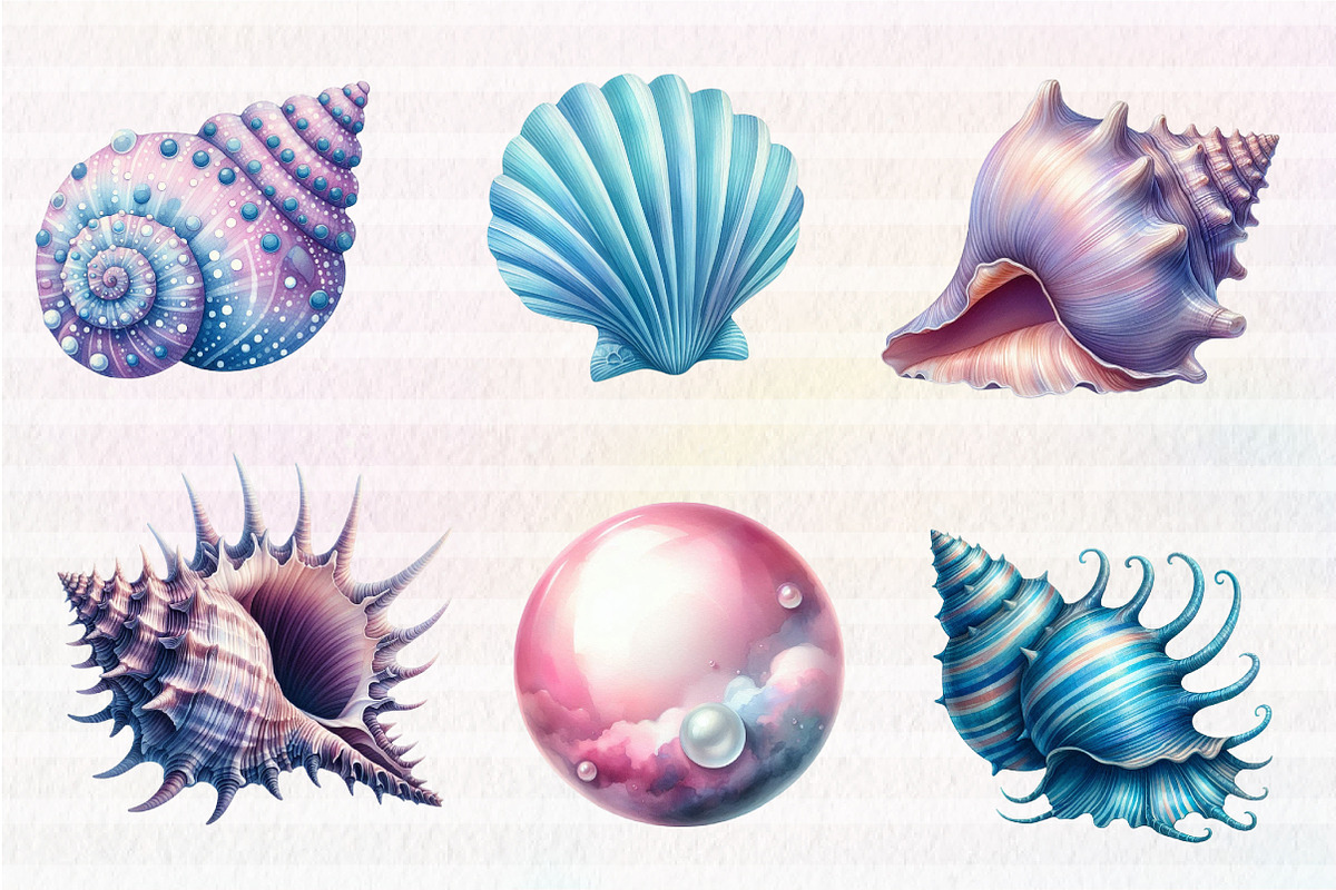 Watercolor seashells clipart, an Illustration by CreationArt (Photo 5 of 5)