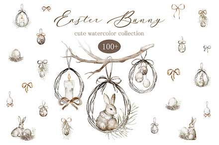 Easter Bunny Cute Watercolor Clipart