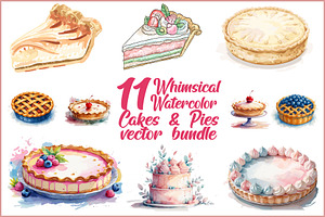 Watercolor Cakes & Pies Set, an Illustration by hafijul