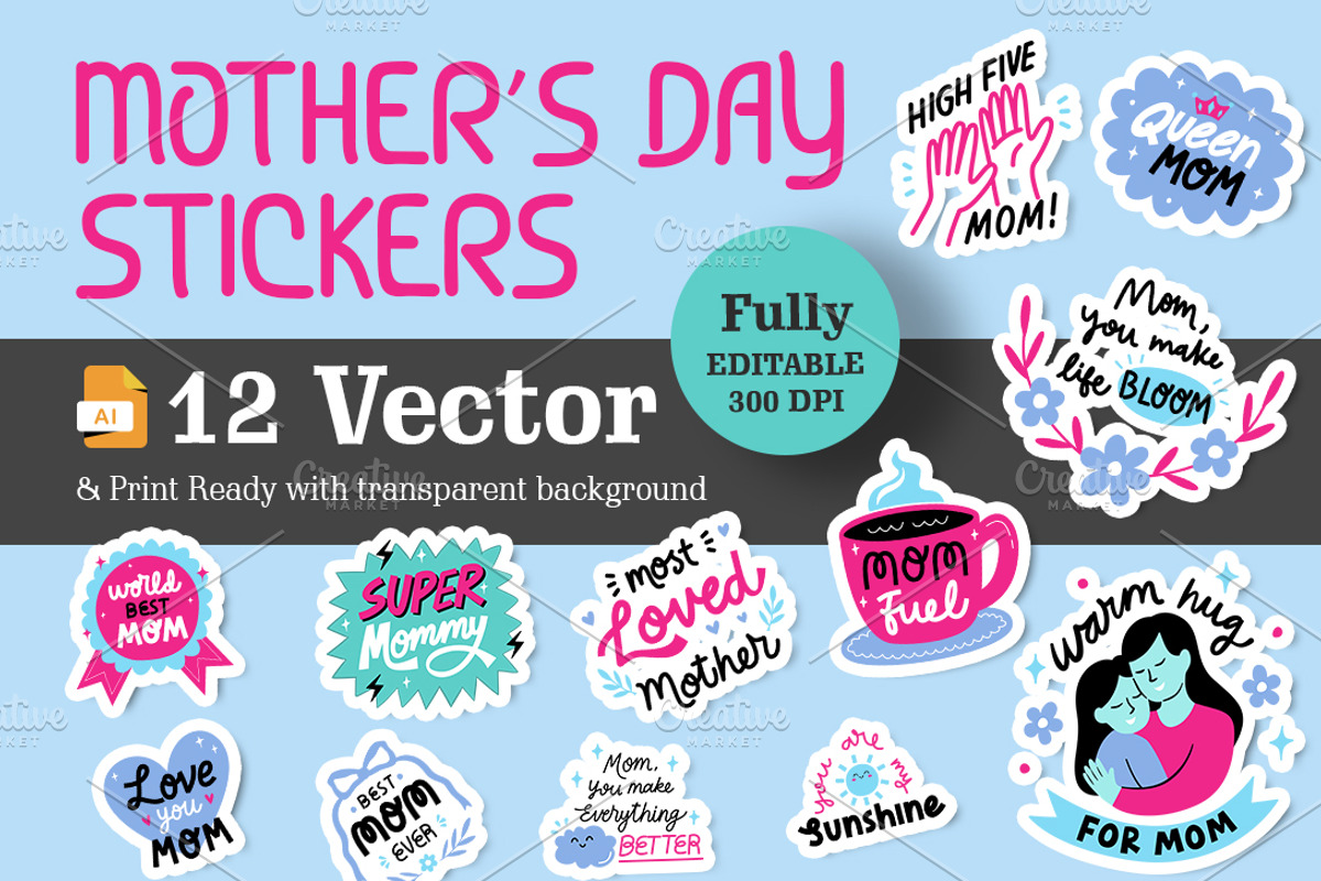 Mother’s Day Vector Stickers Bundle, an Object Graphic by Peacock_design (Photo 1 of 8)