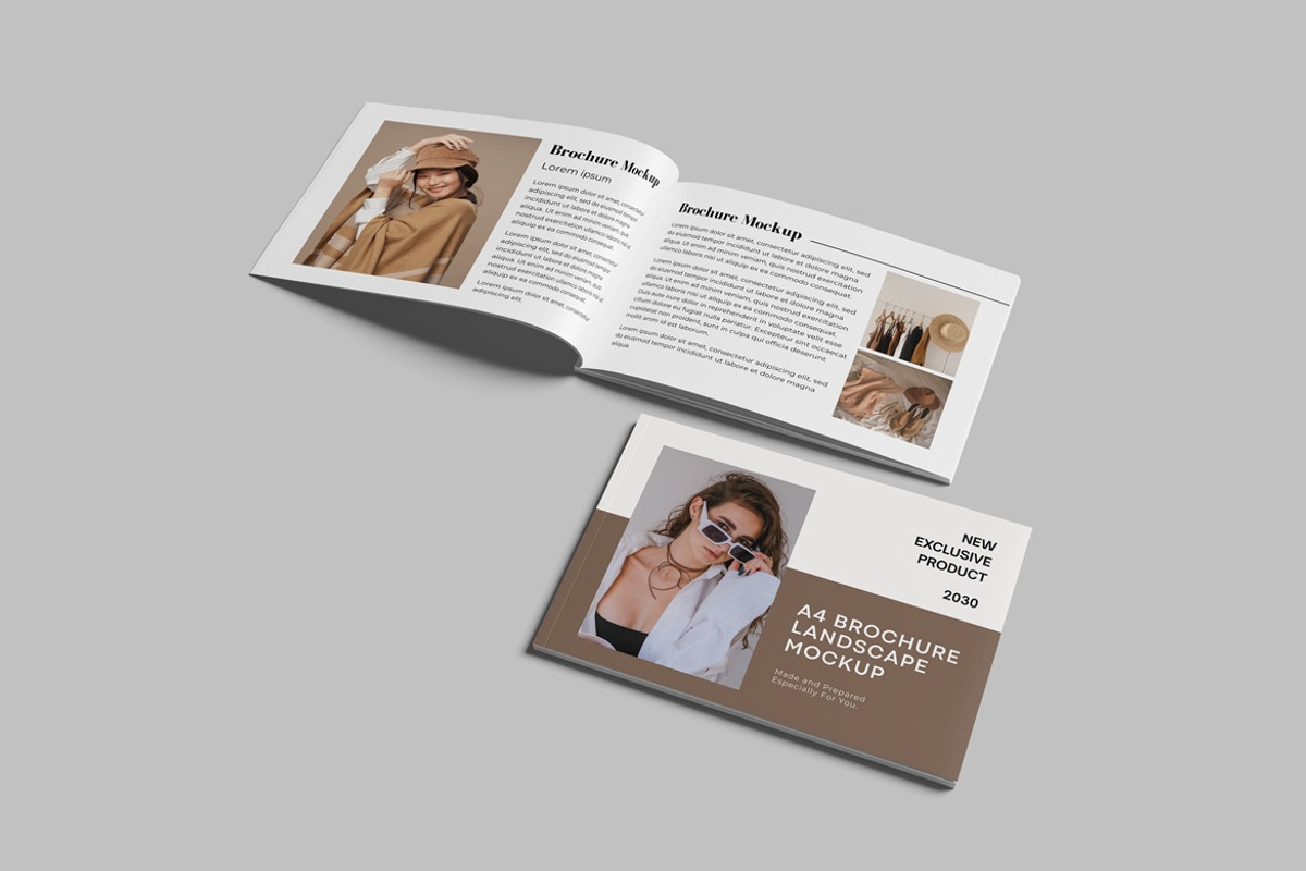 A4 Landscape Brochure Mockup, a Books & Magazine Mockup by AndikaGraphic (Photo 2 of 6)