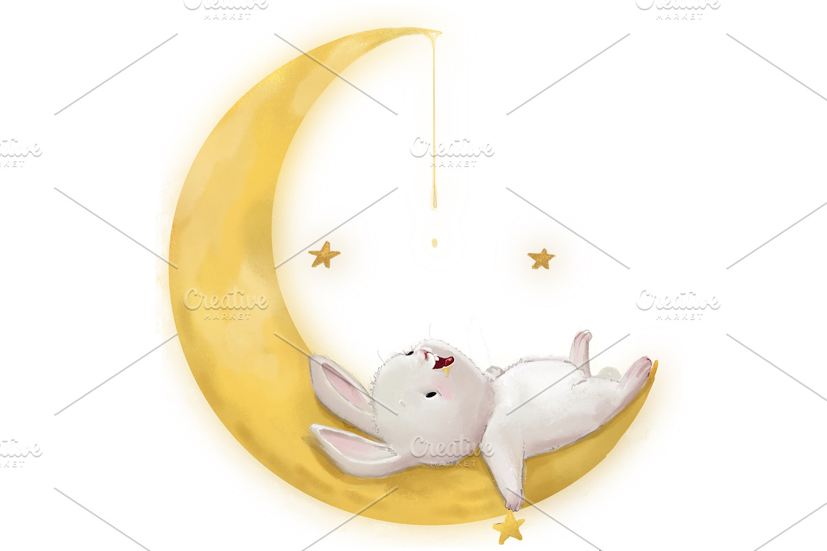 cute pug with a golden star sleeping, an Animal Illustration by Eve Farb