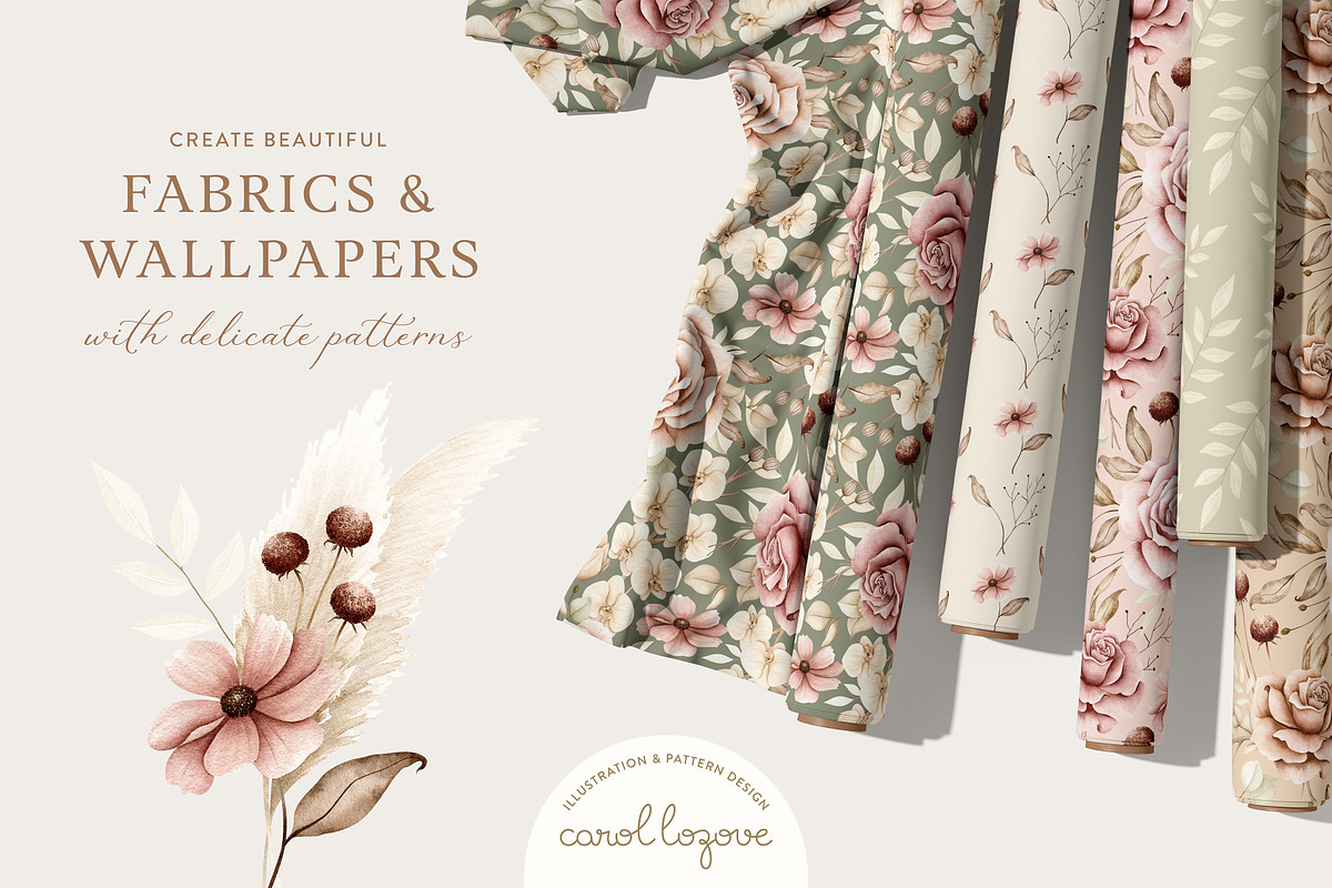 Watercolor Boho Fall Dusty Rose Set, a Decorative Illustration by Carol Lozove (Photo 35 of 74)