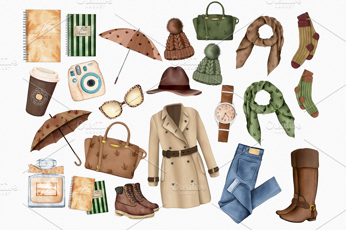 Watercolor Fall Essentials Clipart, an Illustration by MiracleArtAndDesign (Photo 3 of 5)