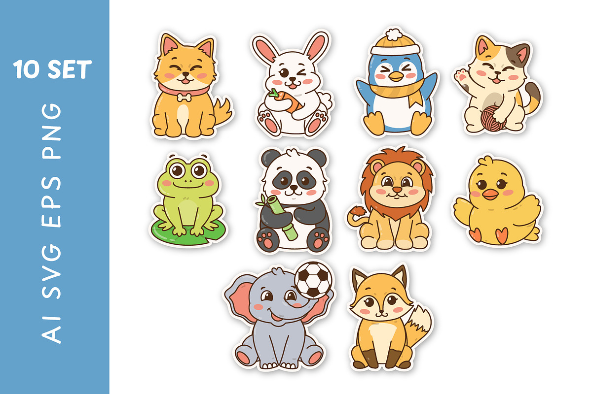 Cute Animal Stickers Bundle, an Animal Illustration by Creathub Studio (Photo 2 of 4)