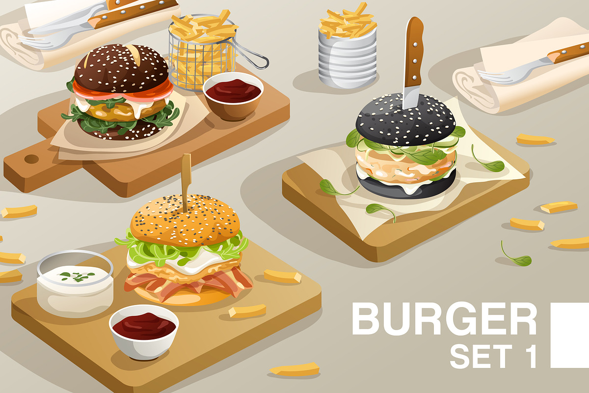 Big Set of Burgers 01, an Object Graphic by Daraon
