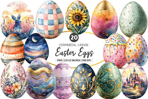 Easter Eggs Watercolor Clipart, an Illustration by SinaCreation