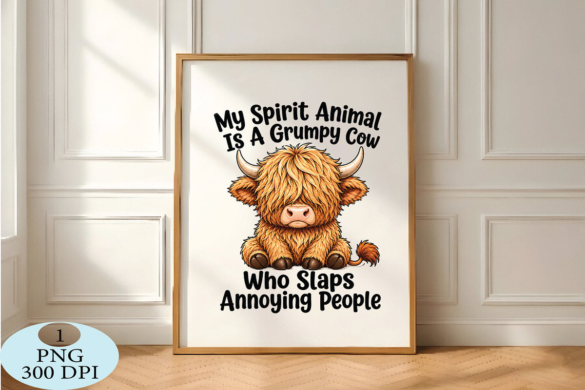 Funny Grumpy Highland Cow PNG, a Seasonal Illustration by Daily.Designs (Photo 5 of 5)