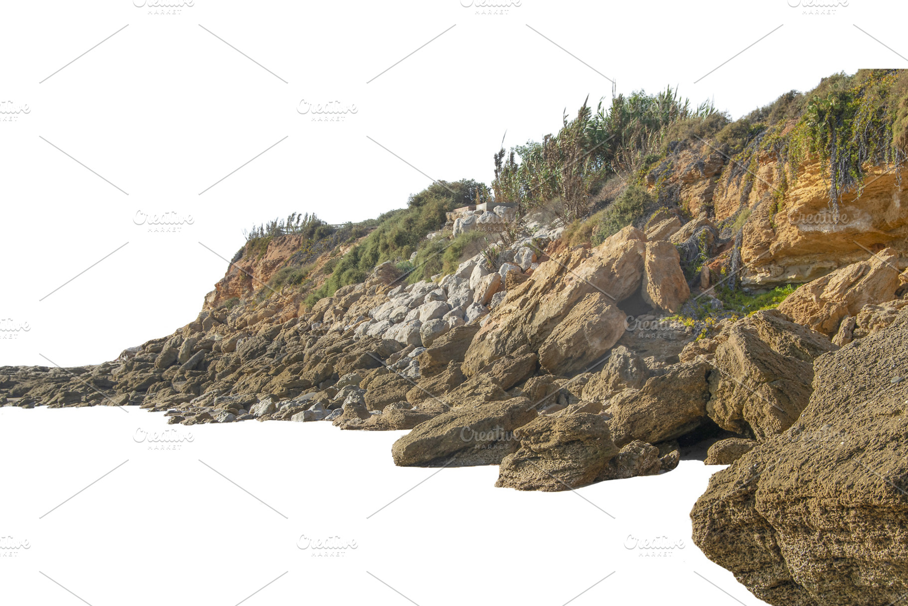 Rocky shoreline isolated photo, a Photo by DanFLCreativo