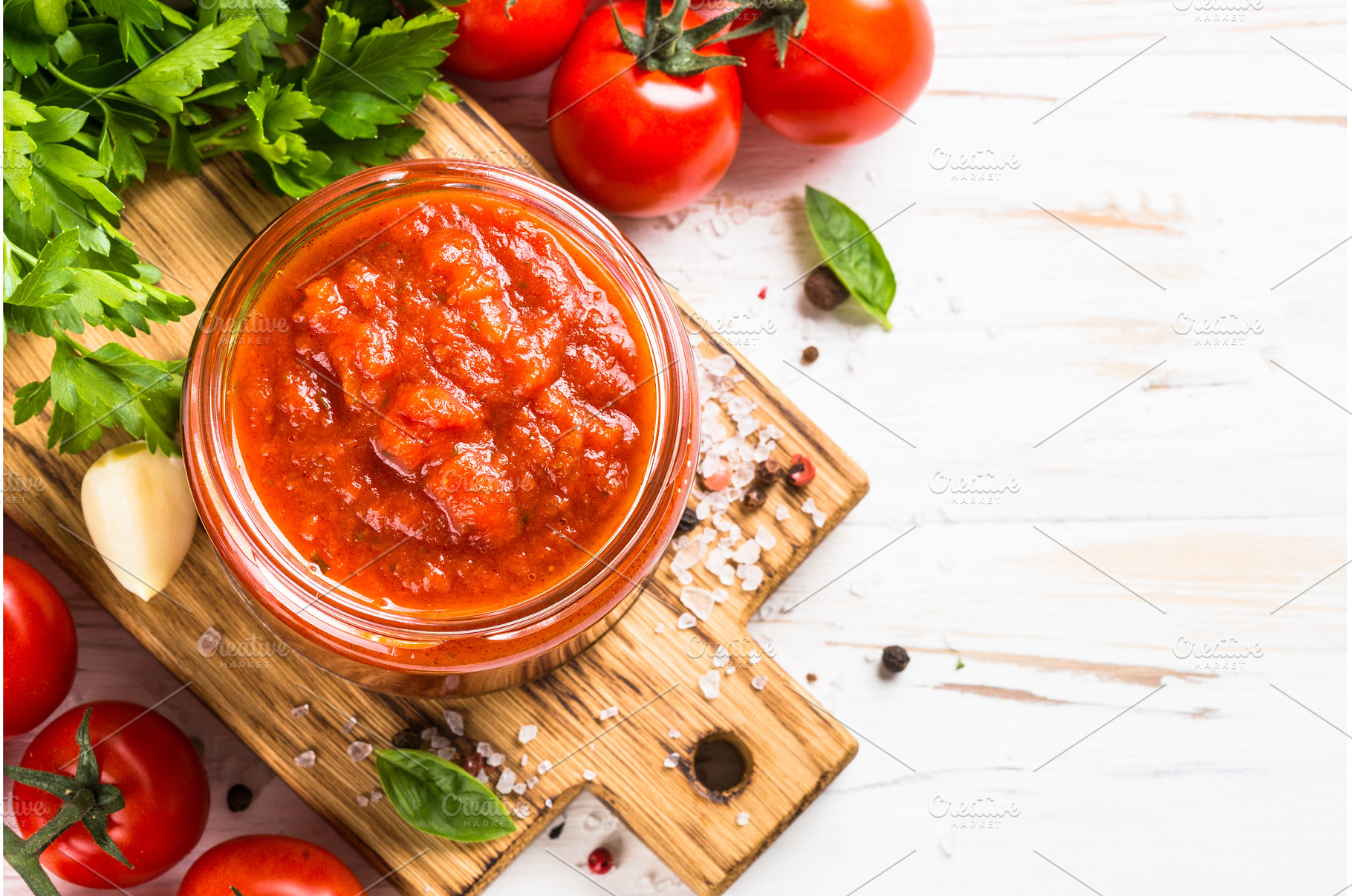 Tomato sauce with herbs and spices, a Food & Drink Photo by Nadia-nb