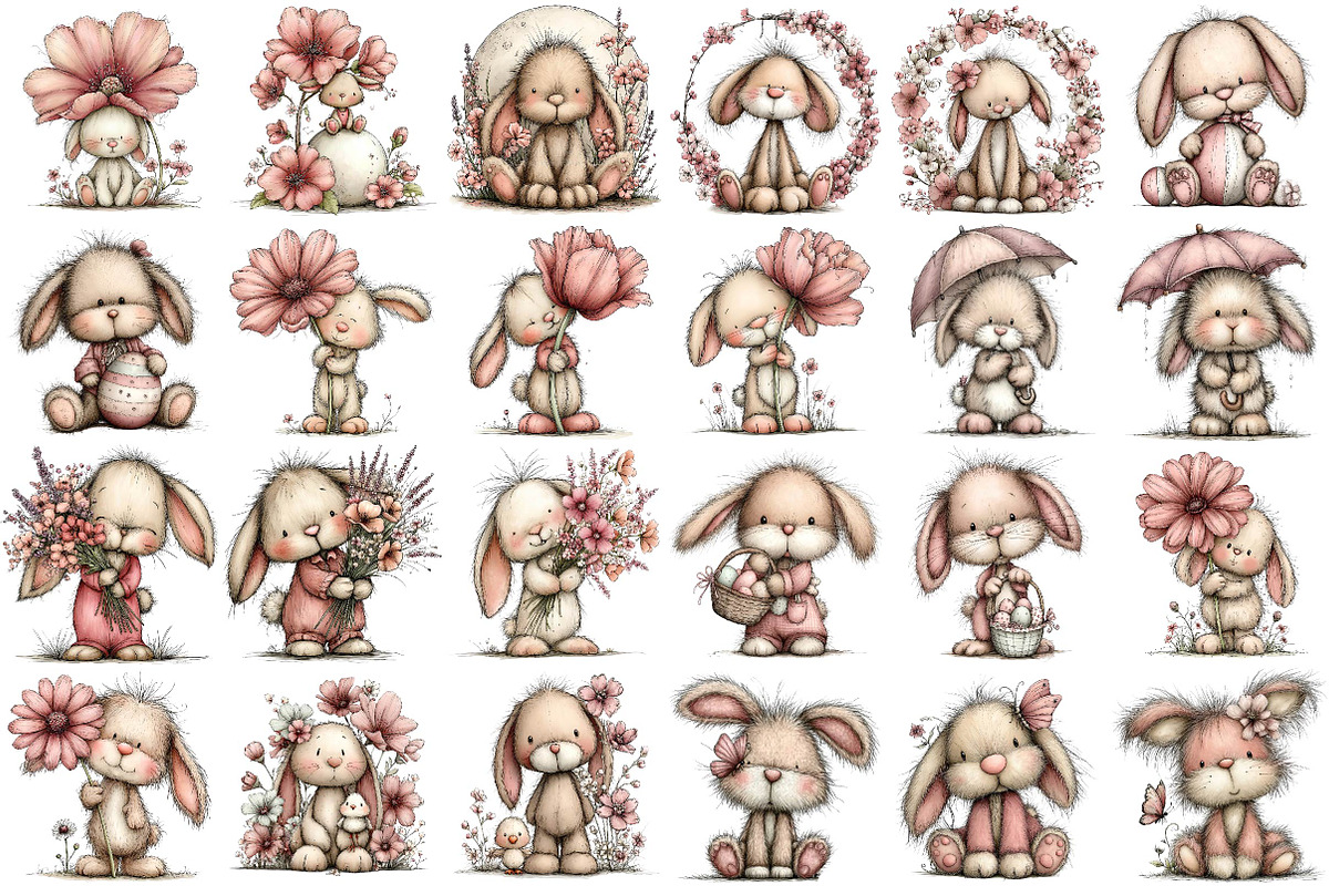 Whimsical Spring Bunny Clipart, an Illustration by DreamPrint404 (Photo 5 of 6)