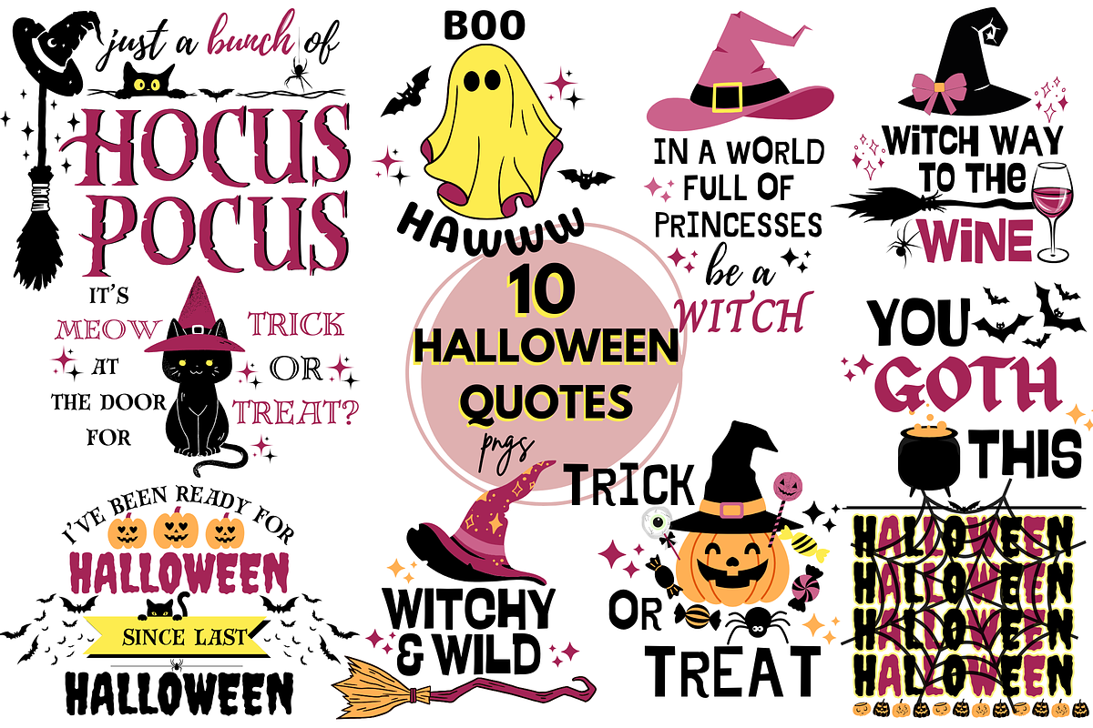 10 Halloween Quotes PNG Bundle, a Decorative Illustration by ClipArtTime (Photo 1 of 4)