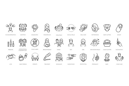 Child care outline symbols, an Outline Icon by Tettygreen