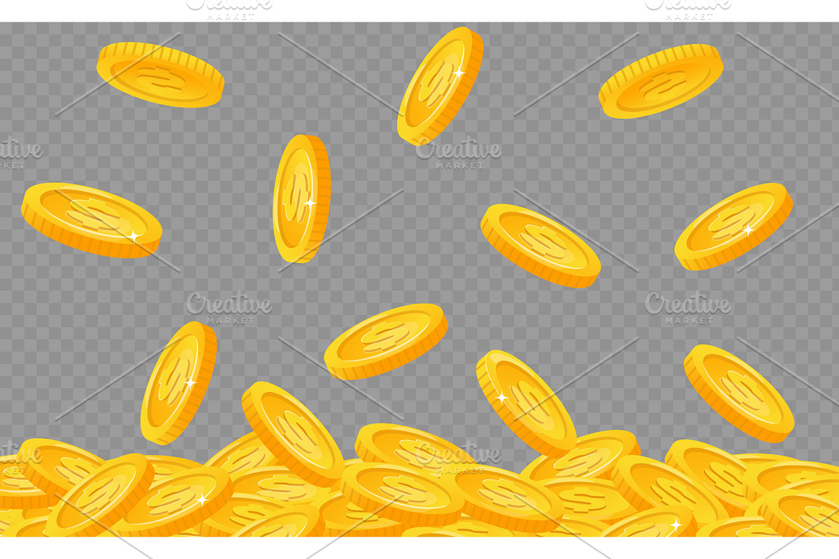 Mountain of gold coins falling from, a Finance Illustration by Vectorbuum