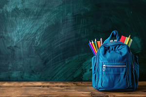Modern school backpack, Back To School concept, a Photo by AlyaAnd