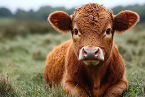 Cow lying on green field on a farm, an Animal Photo by AlyaAnd