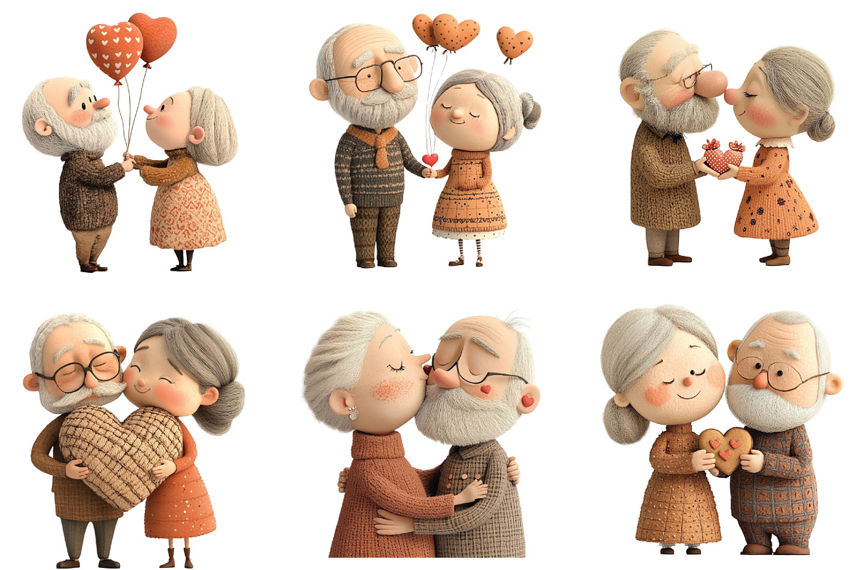 Whimsical Old Couple Valentine Day, an Illustration by CraftArtStudio (Photo 4 of 6)