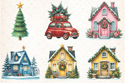 Watercolor Christmas Village Clipart, an Illustration by Libby Wishes (Thumbnail 3 of 9)