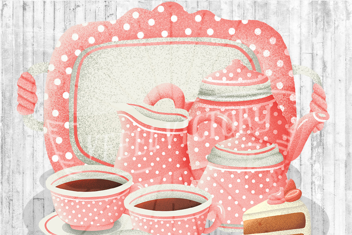 Vintage Tea Set Clipart - 1, an Object Graphic by Ladle&co. (Photo 2 of 3)