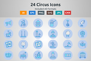 Blue Filled Circle Circus Icons