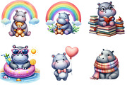Watercolor Cute Hippo Clipart, an Illustration by DreamArtGraphic (Thumbnail 4 of 5)
