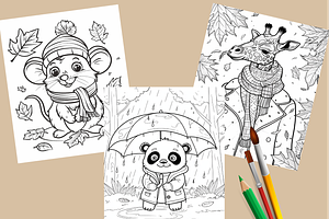 Autumn Animals Coloring Pages