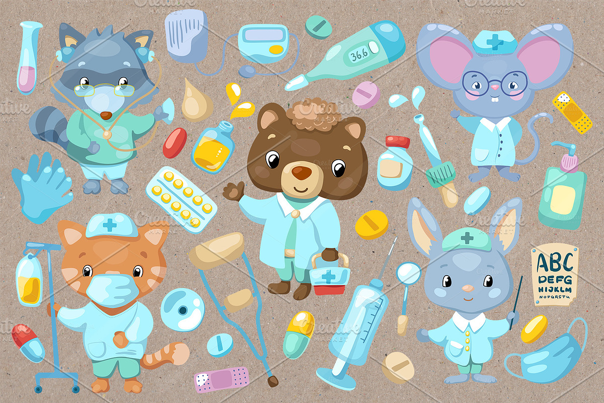 Cute Animal Doctor Character Clipart, an Animal Illustration by RabbitAndPencil (Photo 2 of 4)
