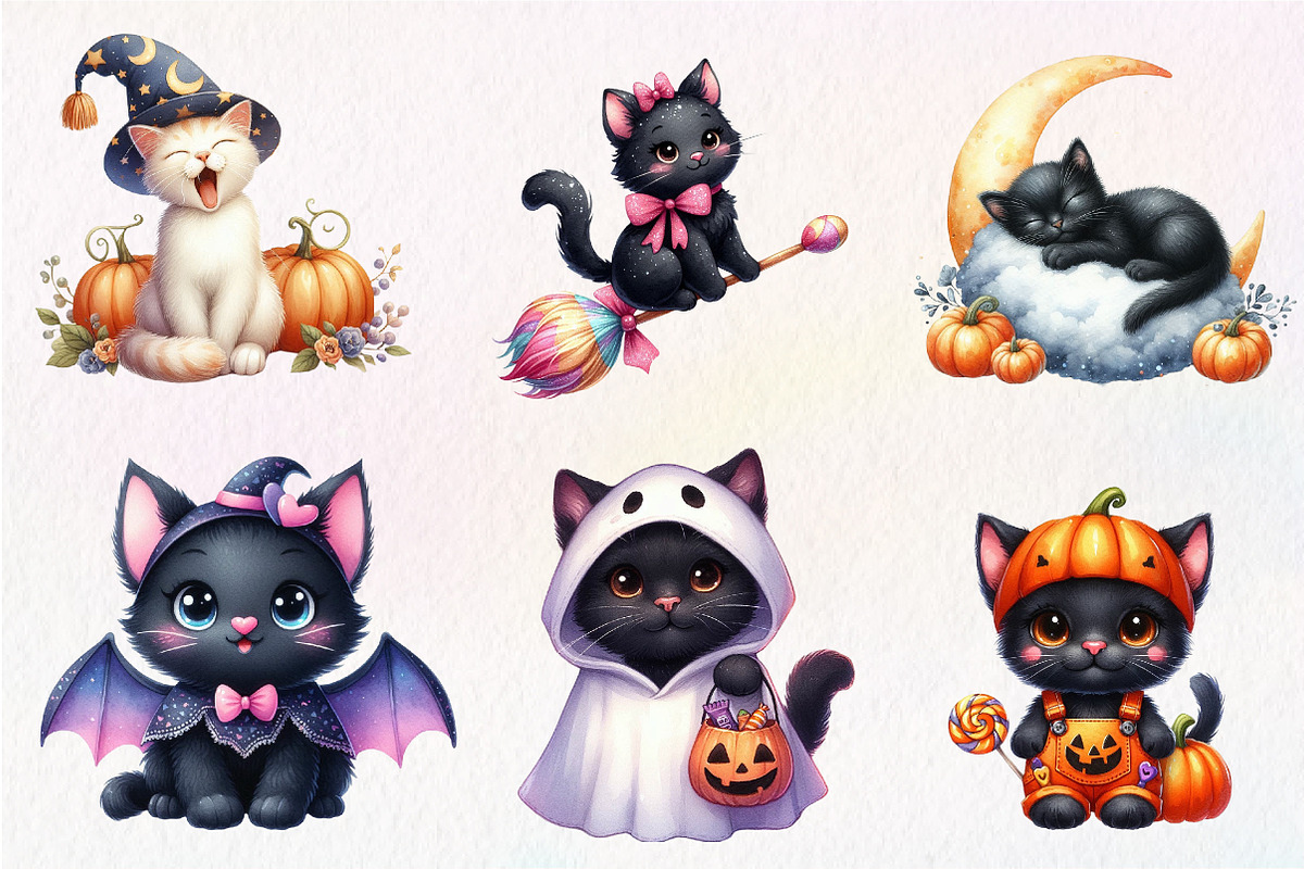 Nursery Halloween Black Cat Clipart, an Illustration by CreationArt (Photo 2 of 9)