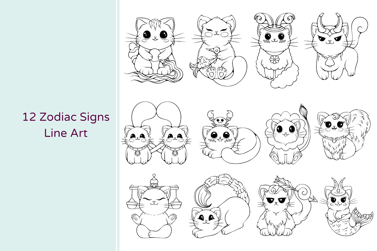 Cute Cats Zodiac Signs Collection, an Animal Illustration by ennona_art (Photo 3 of 6)