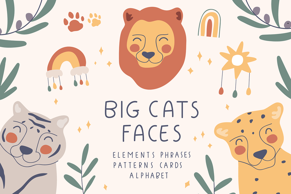 Big cats faces, an Animal Illustration by cutelevindesign (Photo 1 of 10)
