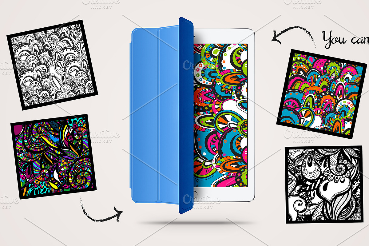 4 Zentangle inspired pattern set., a Pattern Graphic by redstudio (Photo 2 of 5)