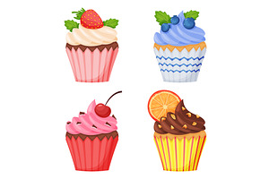 Cartoon cupcakes with different, a Decorative Illustration by Frogella