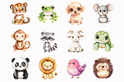 Watercolor Kawaii Forest Animals, an Illustration by Design Market (Thumbnail 3 of 4)