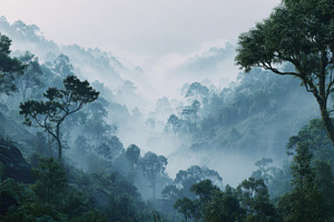 Misty Mountain Forest Trees Nature S, a Photo by Pixeness Studio
